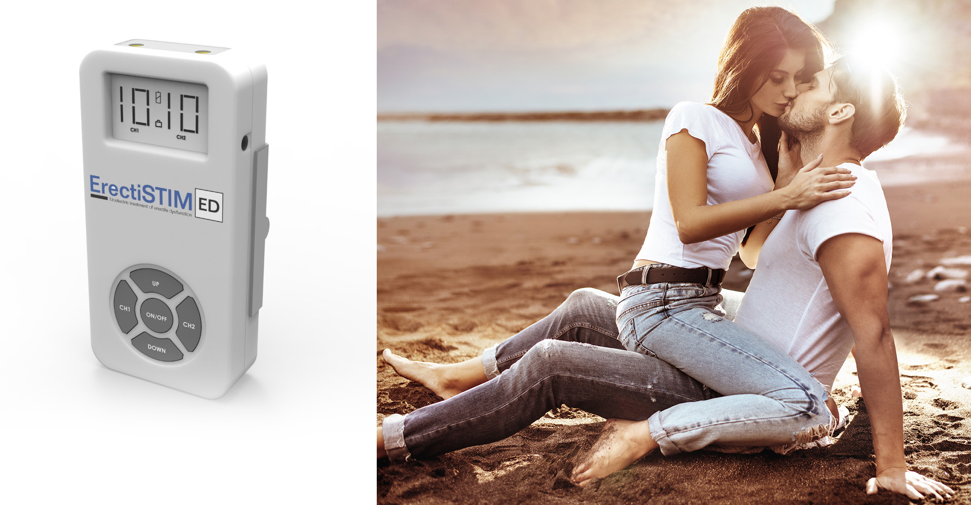 Fashion shot of an attractive couple kissing on a beach